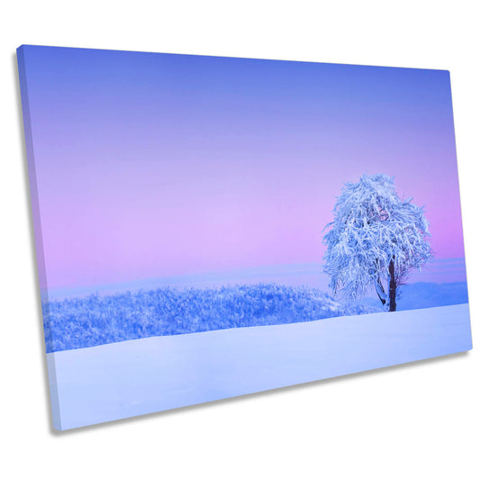 Winter Tree Snow Landscape Pink Sunset CANVAS WALL ART Print Picture