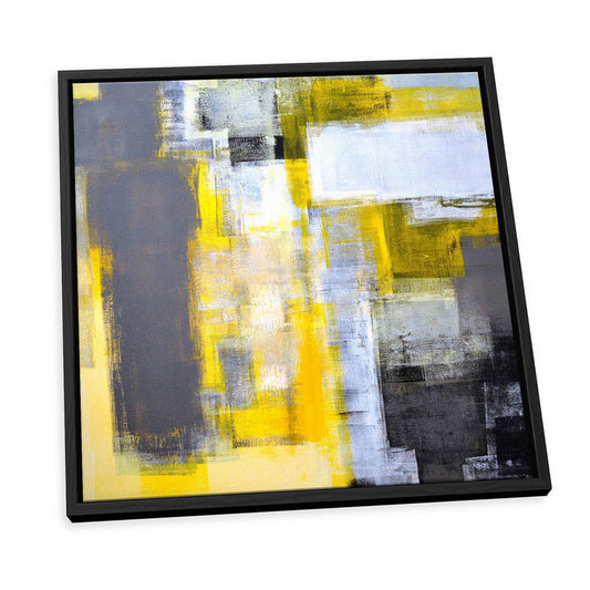 Abstract Yellow Grey Grunge CANVAS FLOATER FRAME Wall Art Print Picture Square